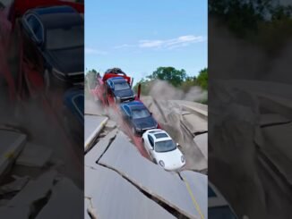 A car carrier got trapped on a collapsing bridge #crash #ai #news #wow #fail #car #truck