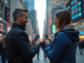 Two Happy People Holding SmartPhones
