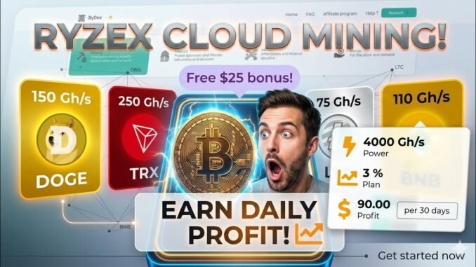 💥RYZEX FREE CLOUD MINING SITE | Free crypto mining site/faucetpay without investment site 💯