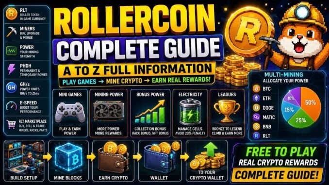RollerCoin Complete Guide 2026 🔥 RLT, Miners, Mining Power, Crypto Earning & Marketplace A to Z