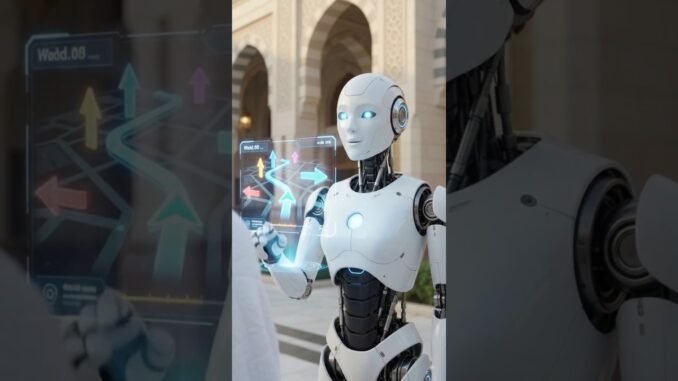 🤖 AI Robot Guides a Pilgrim to Masjid an-Nabawi | Ai Future World 🌍 🕌✨ #ai #aishorts #madina #makkah