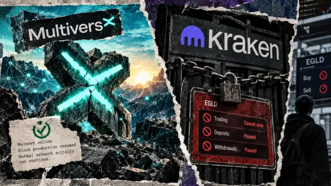 MultiversX resumes blocks while Kraken bars new EGLD trades